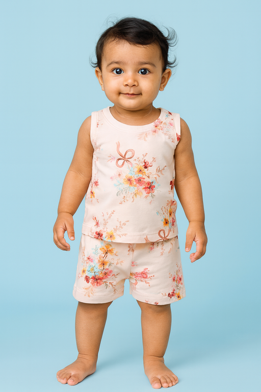 Baby Hug | Unisex Sleeveless T-shirt and Shorts | Premium Quality | Badge | Light Orange