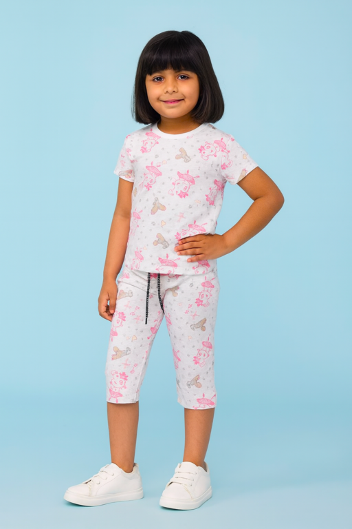 Yours | Girls Capri Set| Short Sleeve | White