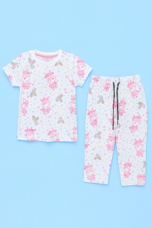 Yours | Girls Capri Set| Short Sleeve | White