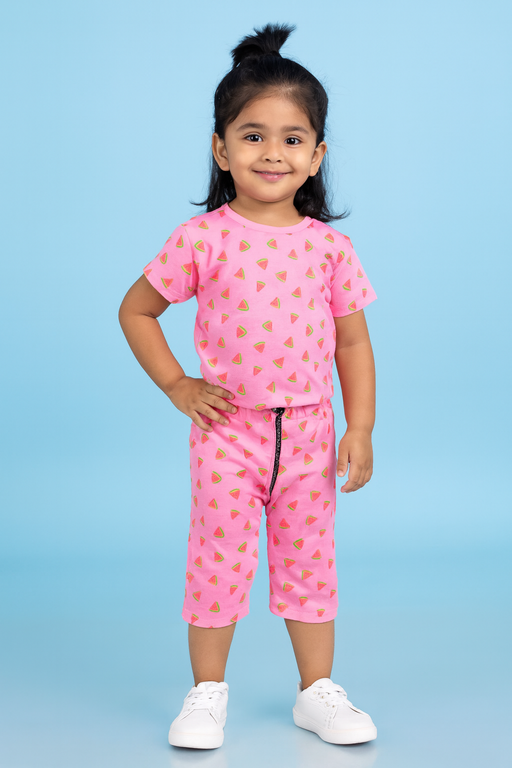 Yours | Girls Capri Set| Short Sleeve | Pink