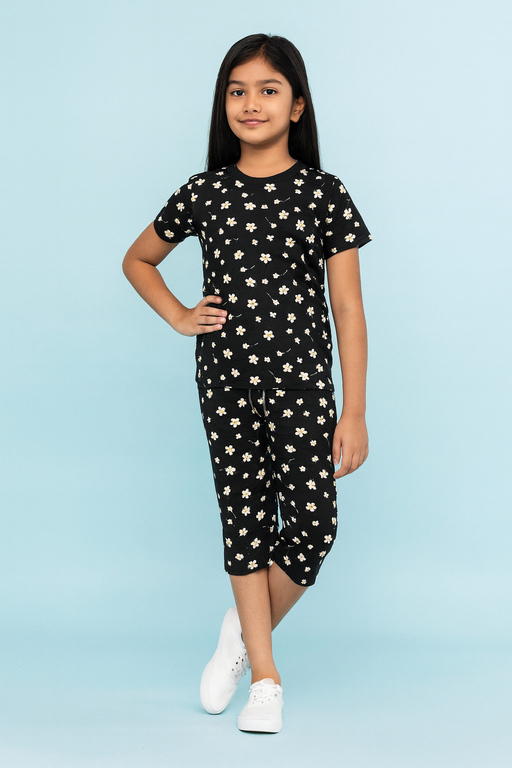 Yours | Girls Capri Set| Short Sleeve | Black