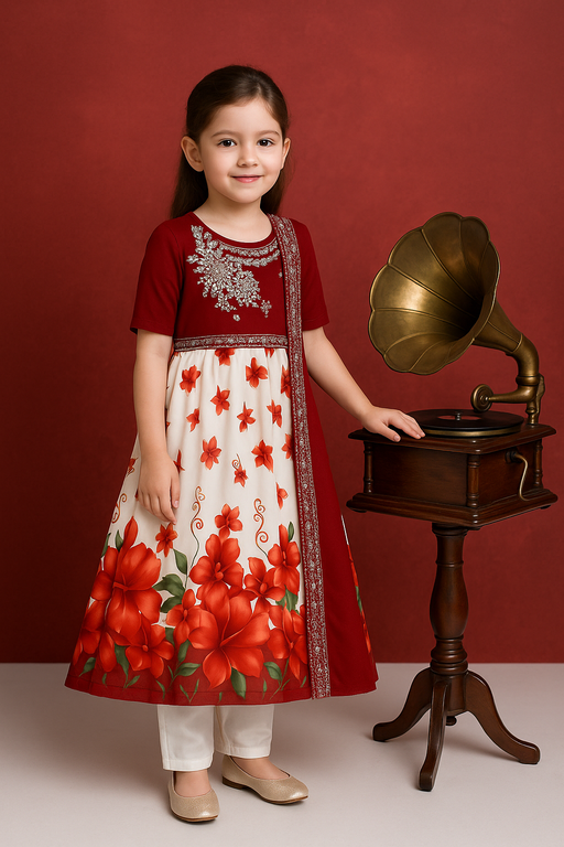 Red Grand attached Shall | 3 piece set with Sleeve