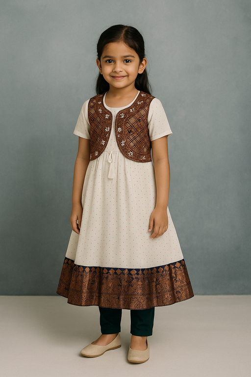 Coat Model shalwar - 3 piece set with Sleeve | White & Green