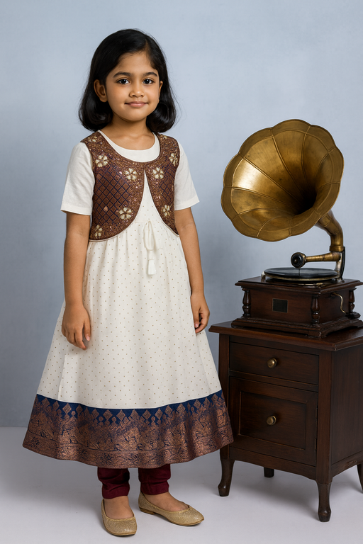 Coat Model shalwar - 3 piece set with Sleeve | White & Navy Blue