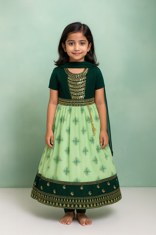 Dual Tone Shalwar - 3 piece set with Sleeve | Green