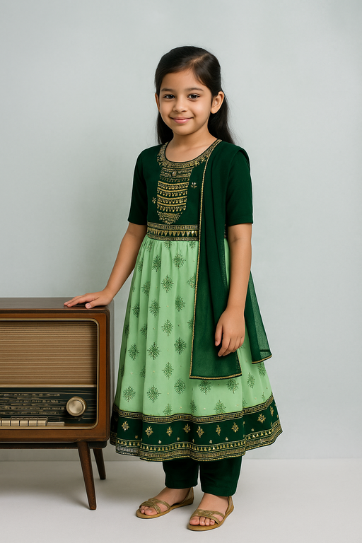 Dual Tone Shalwar - 3 piece set with Sleeve | Green