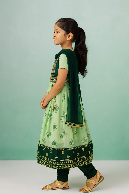 Dual Tone Shalwar - 3 piece set with Sleeve | Green