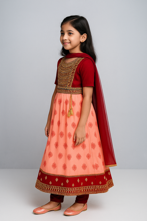 Dual Tone Shalwar - 3 piece set with Sleeve | Red