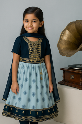 Dual Tone Shalwar - 3 piece set with Sleeve | Blue