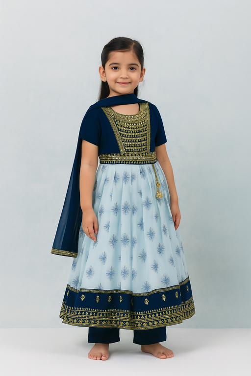 Dual Tone Shalwar - 3 piece set with Sleeve | Blue