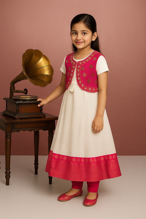 Coat Model shalwar - 3 piece set with Sleeve | White & Pink