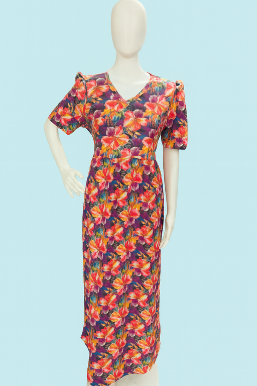 Non-Feeding Maxi | Puff sleeve | Flower Print | Mild Orange