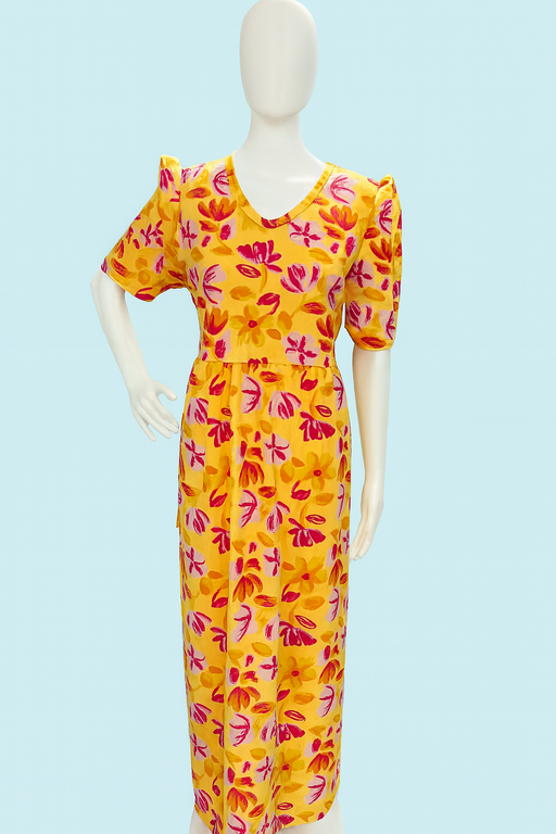 Non-Feeding Maxi | Puff sleeve | Flower Print | Yellow