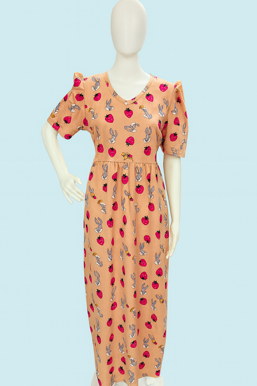 Non-Feeding Maxi | Puff sleeve | Strawberry Print | Mild Orange