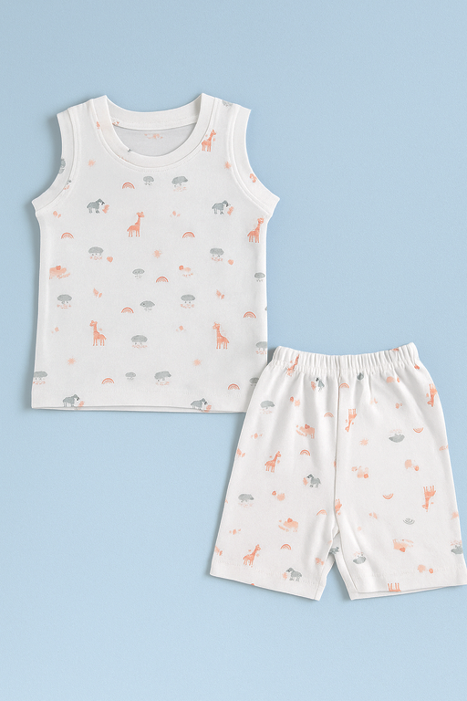 Baby Hug | Unisex Sleeveless T-shirt and Shorts | Premium Quality | White
