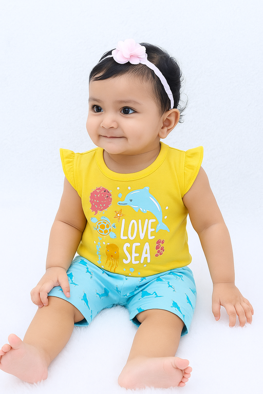 Kidlyboo | Girls T-shirt and shorts set | Short Sleeve | Yellow - Sea