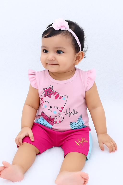 Kidlyboo | Girls T-shirt and shorts set | Short Sleeve | Pink