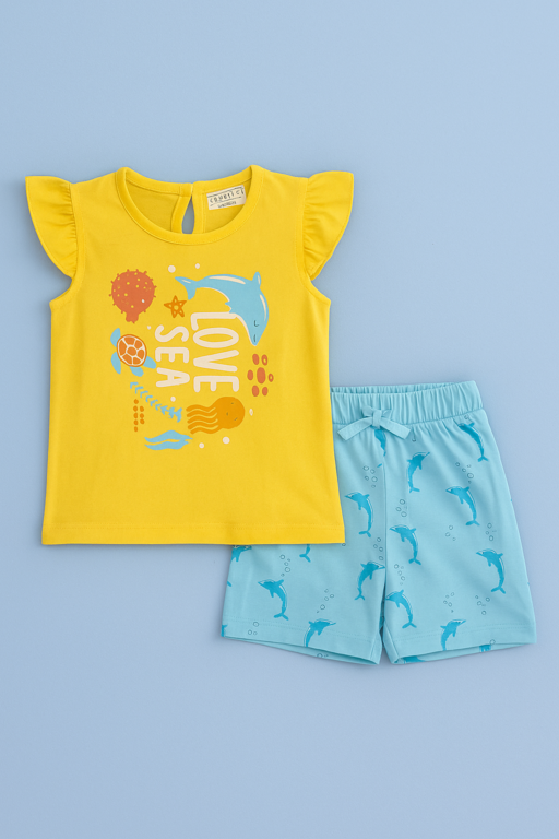 Kidlyboo | Girls T-shirt and shorts set | Short Sleeve | Yellow - Sea