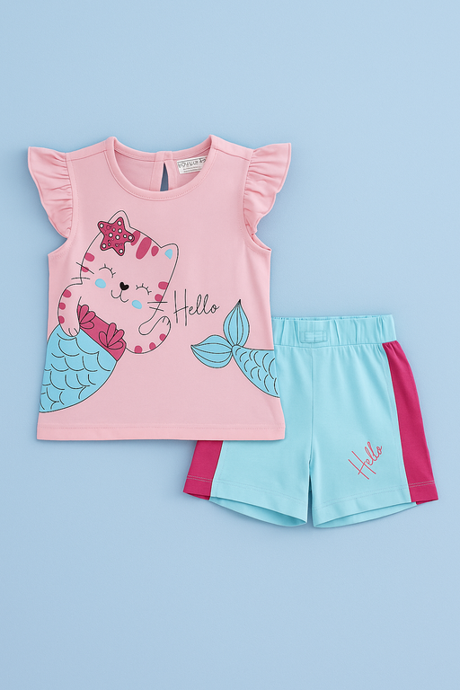 Kidlyboo | Girls T-shirt and shorts set | Short Sleeve | Pink