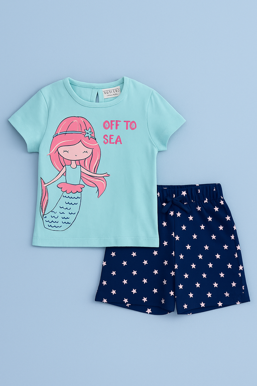 Kidlyboo | Girls T-shirt and shorts set | Short Sleeve | Sky Blue