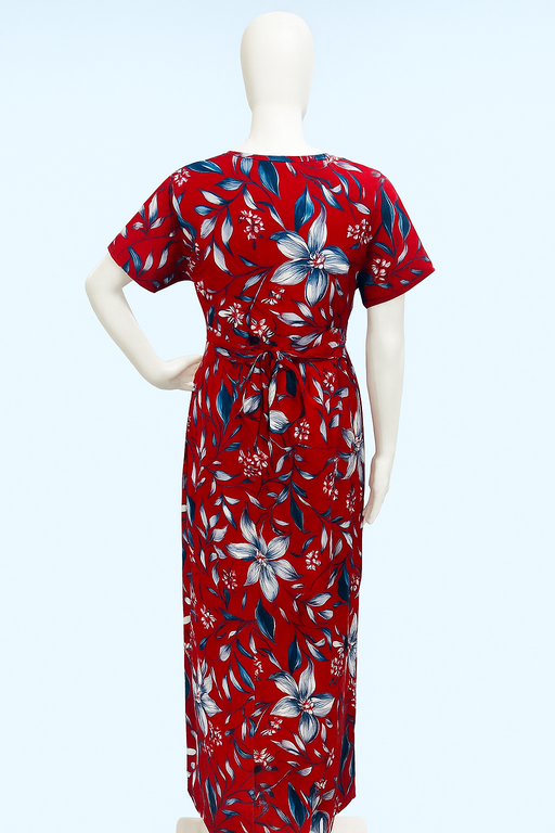 Zipless Feeding Maxi | Puff sleeve | Floral Print | Red