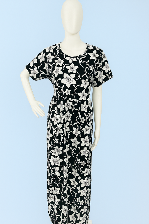 Non-Feeding Maxi | Normal sleeve | floral print | Black