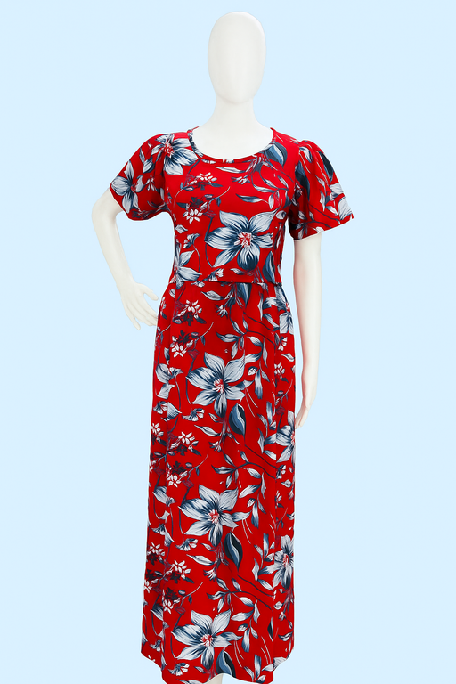Zipless Feeding Maxi | Puff sleeve | Floral Print | Red