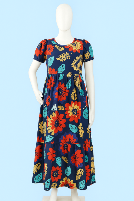 Non-Feeding Maxi | Normal sleeve | floral print | Navy Blue flower