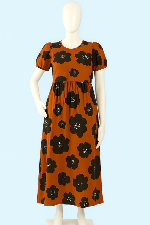 Non-Feeding Maxi | Normal sleeve | floral print | Orange