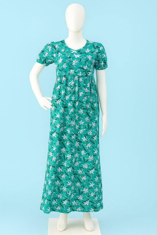 Zipless Feeding Maxi | Puff sleeve | Floral Print | Lite Green