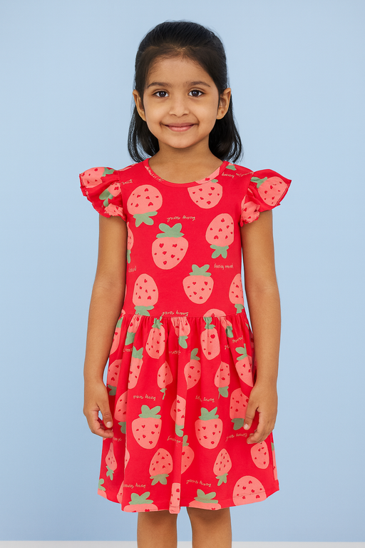 Orchestra | Girls Frock | Short Sleeve | Red