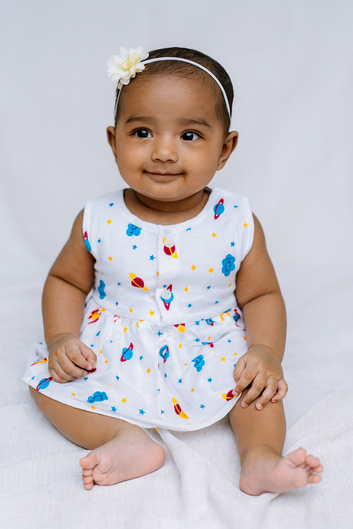 Pack of 3 - Muslin Cotton - Sleeveless Frock (Any prints come)