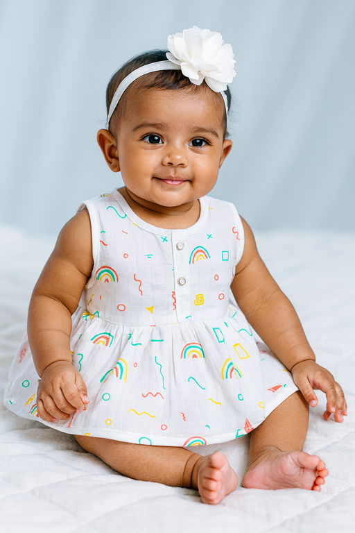 Pack of 3 - Muslin Cotton - Sleeveless Frock (Any prints come)