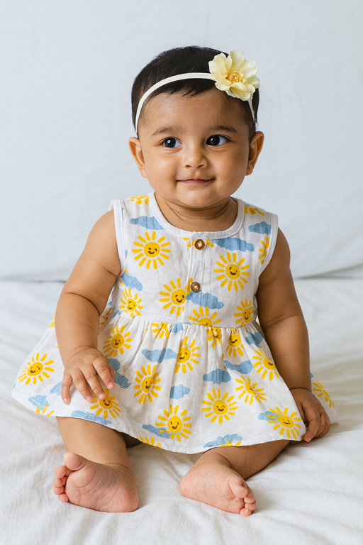 Pack of 3 - Muslin Cotton - Sleeveless Frock (Any prints come)