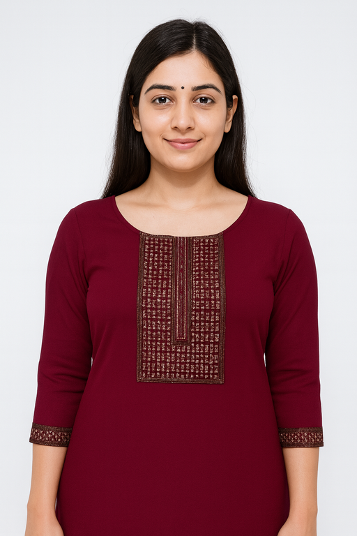 Elegant Copper Jari Kurti Top |  Marron