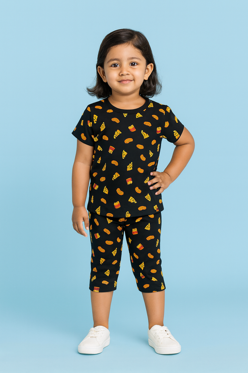 OVS | Girls Capri Set| Short Sleeve | Black