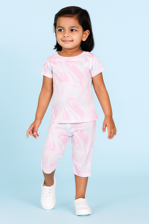 OVS | Girls Capri Set| Short Sleeve | Pink