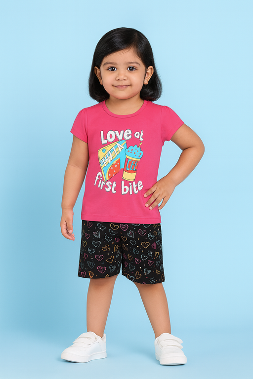 Story Kids| Girls T-shirt Set shorts set | Short Sleeve | Pink