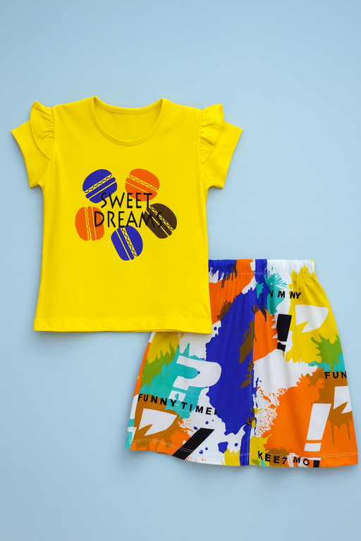 Story Kids| Girls T-shirt and Skirt set | Short Sleeve | Yellow