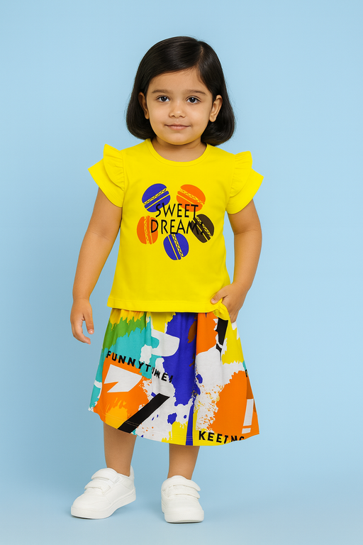 Story Kids| Girls T-shirt and Skirt set | Short Sleeve | Yellow