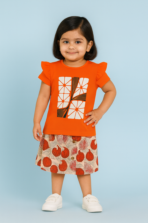 Story Kids| Girls T-shirt and Skirt set | Short Sleeve | Orange