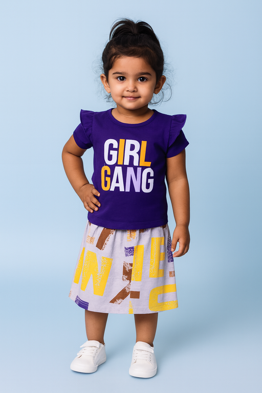 Story Kids| Girls T-shirt and Skirt set | Short Sleeve | Navy Blue