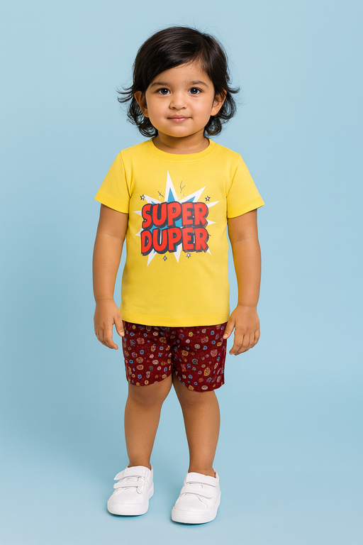 Story Kids | Unisex T-Shirt & Shorts Set | Premium Quality | Yellow