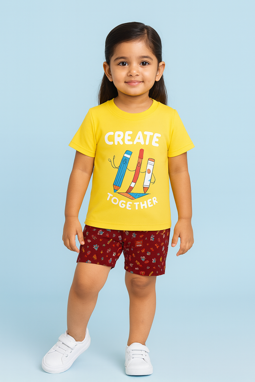 Story Kids | Unisex T-Shirt & Shorts Set | Premium Quality | Yellow