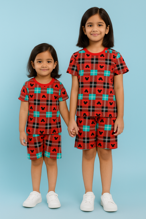 NEXT | Unisex T-Shirt & Shorts Set | Premium Quality | Red Checked