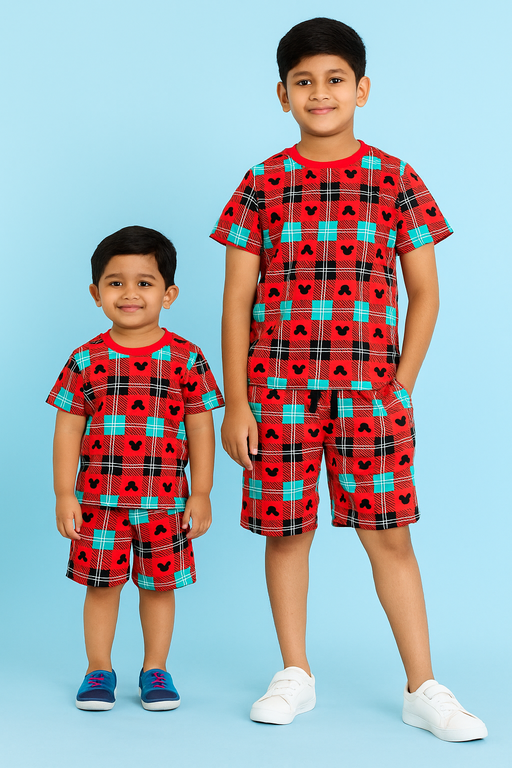 NEXT | Unisex T-Shirt & Shorts Set | Premium Quality | Red Checked