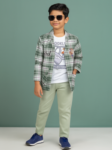 Checked Green | Trending Full Blazer set | T-shirt, Blazer & Pant (Copy)