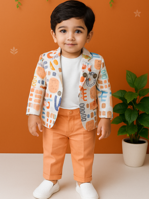Orange Multicolor | Trending Full Blazer set | T-shirt, Blazer & Pant