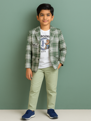 Checked Green | Trending Full Blazer set | T-shirt, Blazer & Pant (Copy)