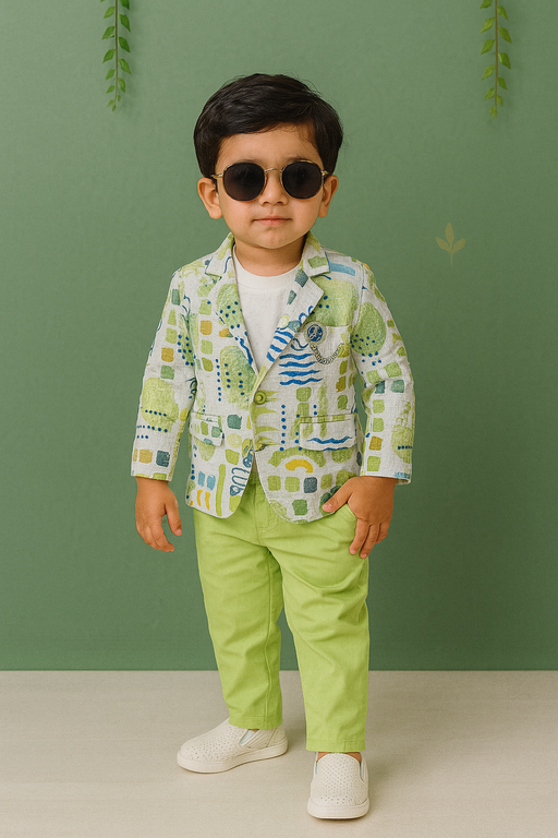 Green Multicolor | Trending Full Blazer set | T-shirt, Blazer & Pant